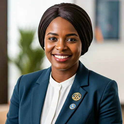 A portrait of a young professional African woman leader smiling confidently in a modern office environment.