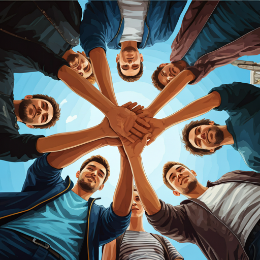 A group of university students in a circle, hands joined in the middle, symbolizing unity and collective action.